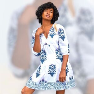 BlockPrints Double ADM Women’s Indigo & Violet Palladio Garden Dress SizeM